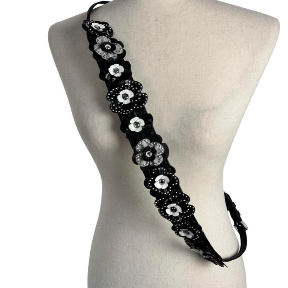 Michael Kors Cassie Black Leather Floral Studded Guitar Bag Strap NWOT